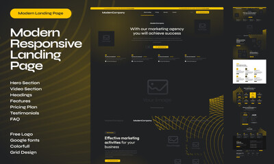Modern yellow marketing and music full responsive landing page