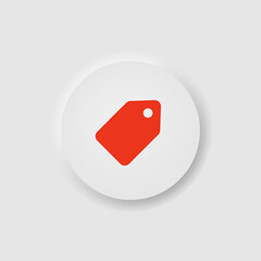 Red paper price tag icon in neumorphism style. Icons for business, white UI, UX. Sale symbol. Discount, get promo code. Neumorphic style. Vector illustration.