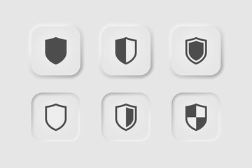 Shiels icon in neumorphism style. Icons for business, white UI, UX. Protect symbol. Security, firewall, safety. Neumorphic style. Vector illustration.