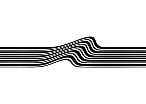 Black wavy stripe in retro style. Design element on a white background. Abstract frame for printing, web design, advertising, wall art. Abstract spot, shadow.. Trendy black and white background