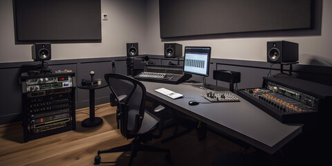 Interior of a modern podcast recording studio