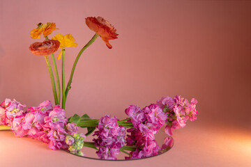 banner with flowers. minimalistic background for design decoration.