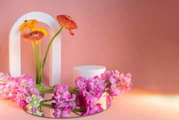 composition of juicy flowers on a bright background for banner postcards and design. bouquet of flowers