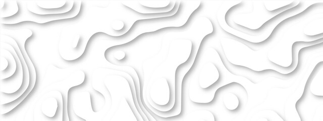 Abstract wavy line 3d paper cut white background. Topographic canyon geometric map relief texture with curved layers and shadow. Abstract realistic papercut decoration textured with wavy layers
