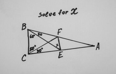 Geometry task drawn on a white sheet