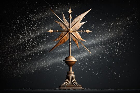 AI-generated illustration of a weathervane in the rain. MidJourney.