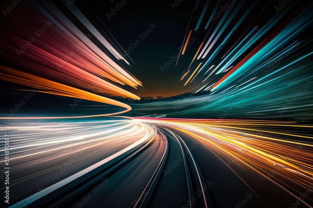 Poster Background with colorful spectrum. Bright neon rays and glowing lines. Generative ai