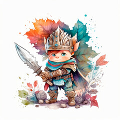 Watercolor illustration for children of a cute boy knight