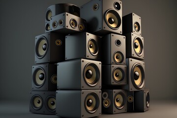 A large stack of music audio speakers. Generative ai