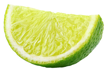 Single slice of lime citrus fruit isolated on transparent background. Full depth of field.
