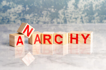 Group of wooden cubes conceptualizing anarchy and disorder. High quality photo