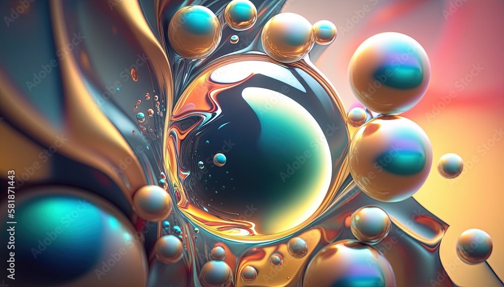 Poster a close up of a liquid filled with bubbles and bubbles of different shapes and sizes, with a yellow 