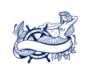 Sailor tattoo style decorated banner, vector illustration 