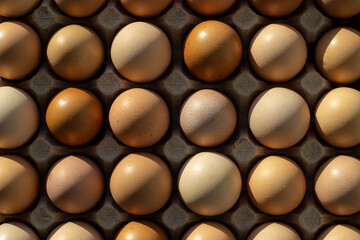 a lot of chicken eggs in the tray. eggs in shell