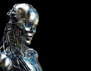 Robotic Cybernetic Android made of tungsten metal, fantasy image created with generative ai. Not a real robot.