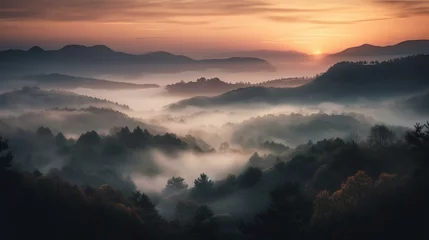 Fotobehang A dreamy landscape of pastel clouds and soft mist Generative AI © Denis Yevtekhov