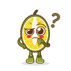 Confused durian cartoon character vector with question mark Confused durian cartoon character vector with question mark