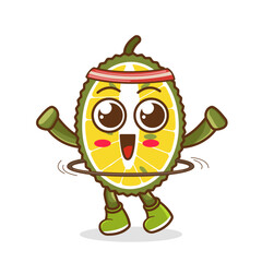 cute durian cartoon is playing hula hoop