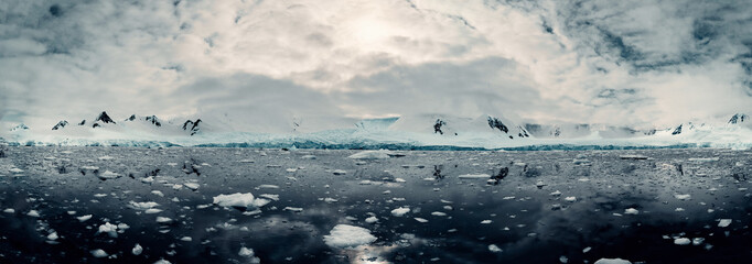 Panorama of Snow and Glacier Landscape in Antarctica