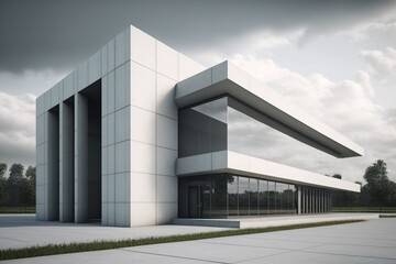 Fototapeta na wymiar Public building with a minimalist contemporary aesthetic that features clean lines and a sleek modern look, concept of Modern Architecture and Geometric Shapes, created with Generative AI technology