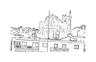 Building view with landmark of  Protaras Cyprus. Hand drawn sketch illustration in vector.