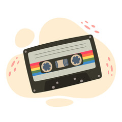Audio cassette tape love songs isolated on a white background. Trendy 80s 90s vector illustration.