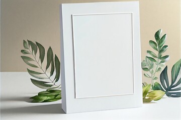 Watercolor Illustration of a White Blank Photoframe On White Wall With Copy Space. Generative AI