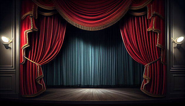 Magic theater stage red curtains Show Spotlight