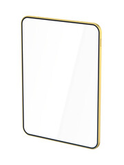Golden tablet with empty screen on transparent background