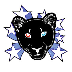 t-shirt design of a black panther face surrounded by stars.vector illustration for afro history month