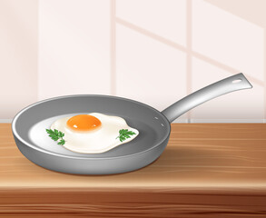 Fried Egg On Pan Realistic Background