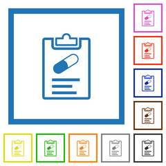 Medical prescription outline flat framed icons