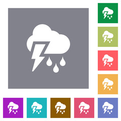 Stormy weather square flat icons