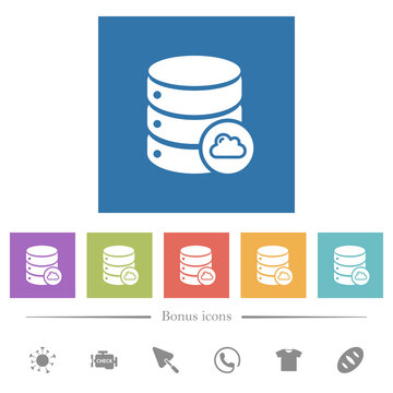 Cloud database flat white icons in square backgrounds