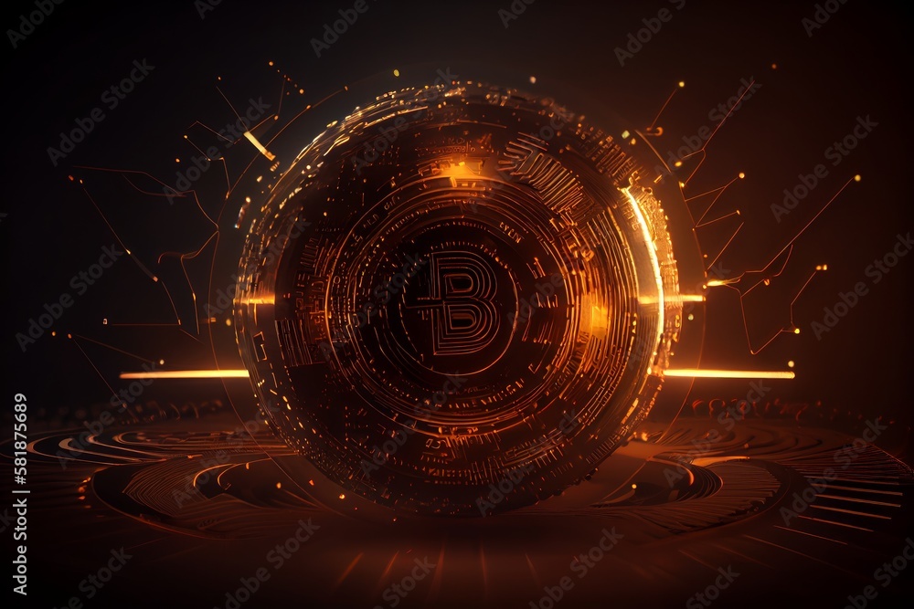 Poster bitcoin cryptocurrency coin on a dark background. cryptocurrency concept. generative ai