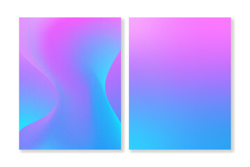 Set of grainy gradient backgrounds with abstract waves in blue, purple and pink. For covers, wallpapers, branding, social media and other projects. You can use a grainy texture for both backgrounds.