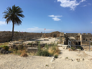 Kyrenia Castle  with blue sky and clouds in Northern Cyprus on a bright sunny day