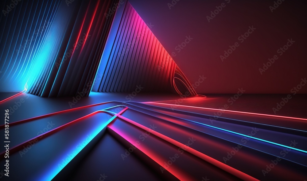 Poster an abstract image of a neon colored background with a dark background and red, blue, and green lines