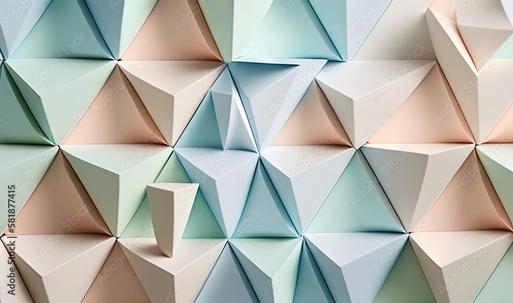Poster a wall made up of many different colored paper shapes and shapes of different sizes and shapes, with