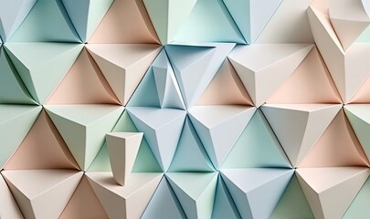  a wall made up of many different colored paper shapes and shapes of different sizes and shapes, with a light blue and light green background.  generative ai
