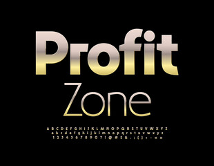 Vector premium banner Profit Zone with metallic Font. Glossy set of elite Alphabet Letters, Numbers and Symbols