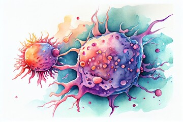 Obraz na płótnie Canvas Watercolor Illustration of a Cancer Cells, Malignant Cells, Illustration. Generative AI