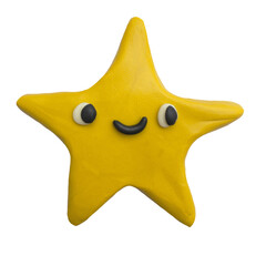 funky groove yellow star character.Plasticine craft sticker.Clay 3d render patch.Real texture plasticine.quirky portrait character.Psychedelic funny hippie icon. party 00s and 90s style