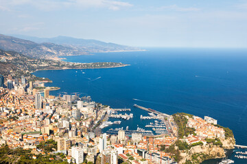 Fototapeta na wymiar Monte Carlo: panoramic view of the city with blue sea in Summer