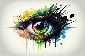 Watercolor Illustration of a Abstract Cyber Eye. Generative AI