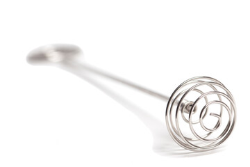 Stainless steel honey dipper isolated on white background.