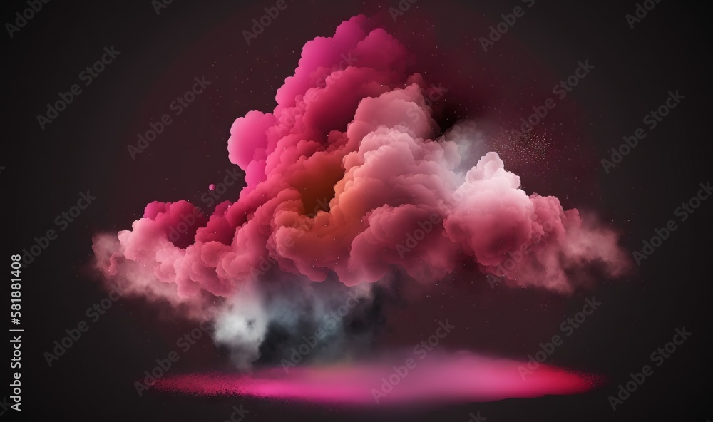 Poster a pink cloud of smoke floating on a black background with a pink spot in the middle of the image and