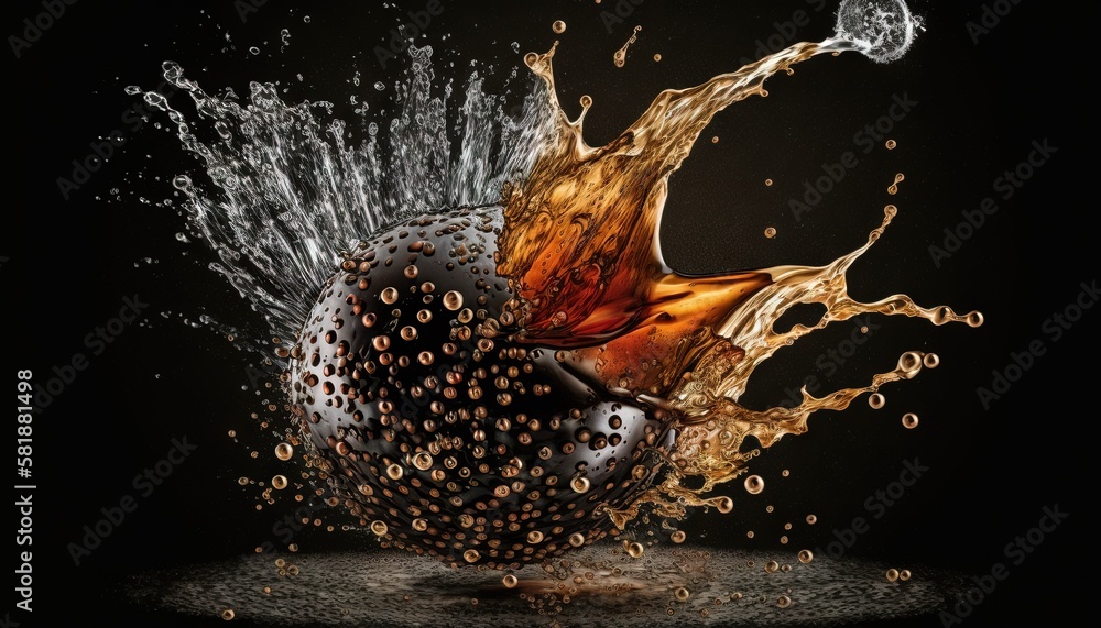Poster an orange splashing into the water on a black background with a black background and a black backgro