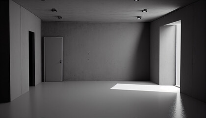 Minimalist studio with grey cement texture and play of light and shadow, Generative AI