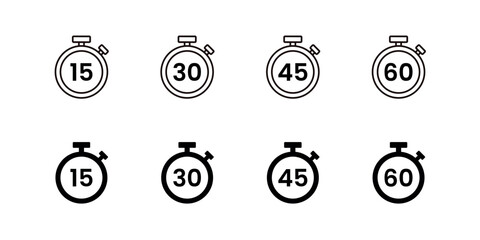 Complete collection of clock stopwatch timer set icon for cooking, sport, delivery, competition template design vector